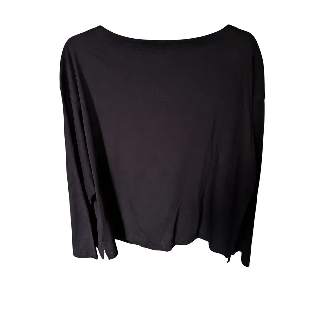 Old Navy Womens XL‎ Black Boxy Long Sleeve Tee Relaxed Fit Side Slit Jersey Top